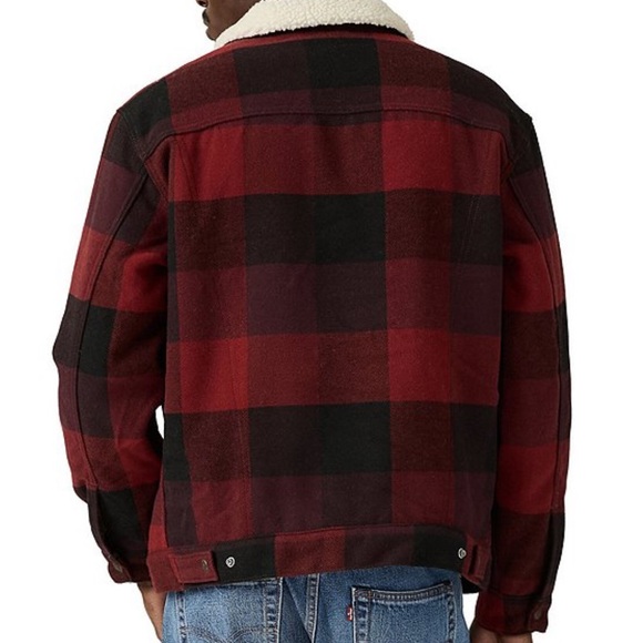 Levi's Sherpa Wool Blend Trucker Jacket in a red and black buffalo plaid pattern - Picture 2 of 10